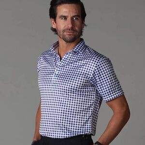 Collars and Co NWT Navy Gingham Semi-Spread Collar L Polo Shirt